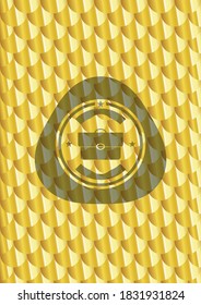 Briefkasten-Symbol in goldenem glänzendem Emblem. Skaliert Muster. Vektorgrafik. Detaillierte Angaben. 