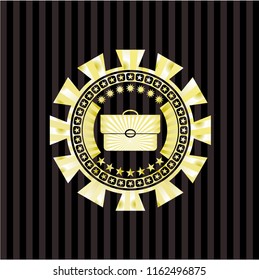 briefcase icon inside golden badge or emblem