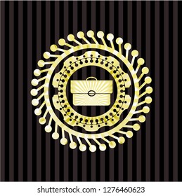 briefcase icon inside golden emblem or badge