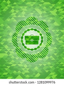 briefcase icon inside green emblem with mosaic ecological style background