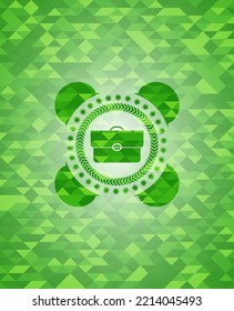 briefcase icon inside green mosaic emblem. 