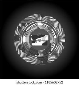 briefcase icon inside grey camo emblem