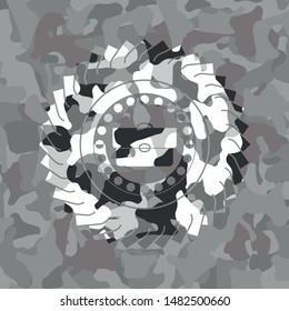briefcase icon inside grey camo emblem