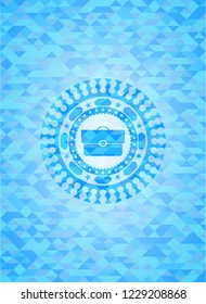 briefcase icon inside light blue mosaic emblem