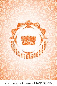 briefcase icon inside orange mosaic emblem with background