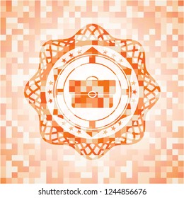 briefcase icon inside orange mosaic emblem