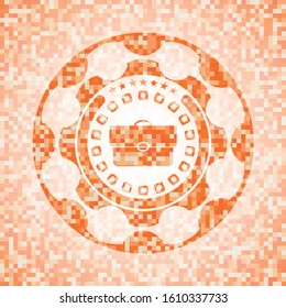 briefcase icon inside orange mosaic emblem with background