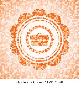briefcase icon inside orange tile background illustration. Square geometric mosaic seamless pattern with emblem inside.