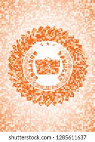 briefcase icon inside orange tile background illustration. Square geometric mosaic seamless pattern with emblem inside.