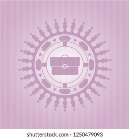 briefcase icon inside pink emblem. Retro