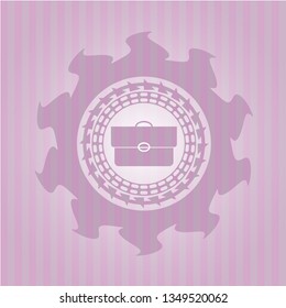 briefcase icon inside pink emblem. Retro