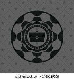 briefcase icon inside realistic black emblem