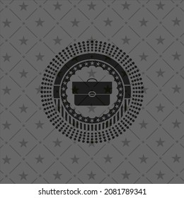 briefcase icon inside realistic dark emblem. 
