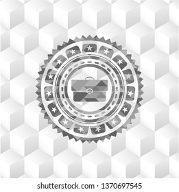briefcase icon inside realistic grey emblem with cube white background
