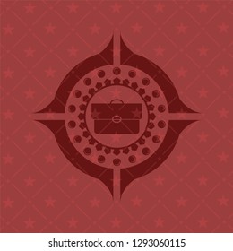briefcase icon inside realistic red emblem