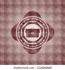 briefcase icon inside red emblem with geometric pattern background. Seamless.