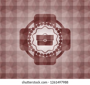 briefcase icon inside red emblem with geometric pattern. Seamless.