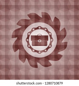briefcase icon inside red emblem with geometric pattern background. Seamless.
