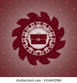 briefcase icon inside red emblem. Retro