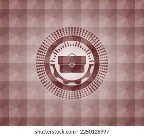 briefcase icon inside red geometric emblem. Seamless. 