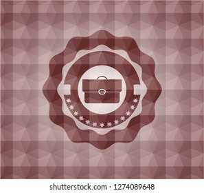 briefcase icon inside red seamless emblem with geometric pattern.