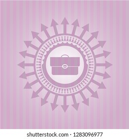 briefcase icon inside retro style pink emblem