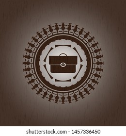 briefcase icon inside retro wood emblem