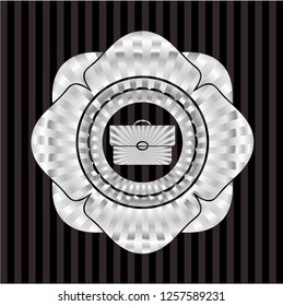 briefcase icon inside silver badge or emblem