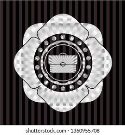 briefcase icon inside silver shiny emblem