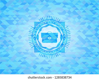 briefcase icon inside sky blue emblem with mosaic ecological style background