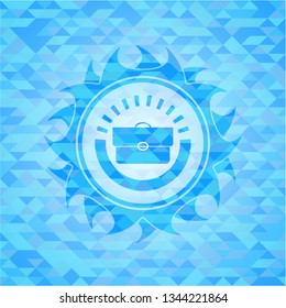 briefcase icon inside sky blue emblem with mosaic ecological style background