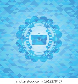 briefcase icon inside sky blue emblem with mosaic ecological style background