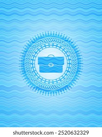 briefcase icon inside water wave concept badge background. 