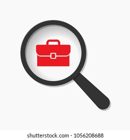 Briefcase Icon Magnifying Glass. Vector illustration