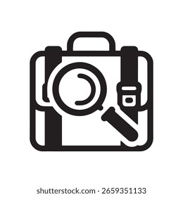 A Briefcase Icon with Magnifying Glass Vector Black and White