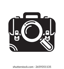 Un icono de maletín con lupa Vector blanco y negro