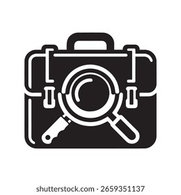 A Briefcase Icon with Magnifying Glass Vector Black and White