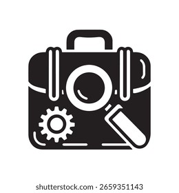 A Briefcase Icon with Magnifying Glass Vector Black and White