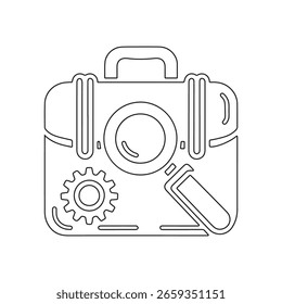 A Briefcase Icon with Magnifying Glass Vector Black and White