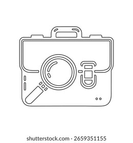 Un icono de maletín con lupa Vector blanco y negro