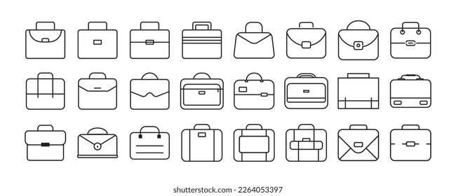 briefcase icon, office bag icon, shopping bag icon, vector line art, outline office bags