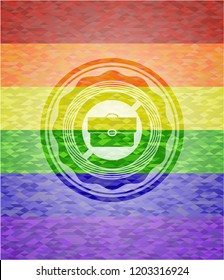 briefcase icon on mosaic background with the colors of the LGBT flag
