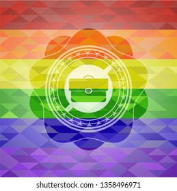briefcase icon on mosaic background with the colors of the LGBT flag
