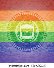 briefcase icon on mosaic background with the colors of the LGBT flag