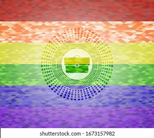 icono de la cartera de documentos sobre fondo de mosaico con los colores de la bandera LGBT