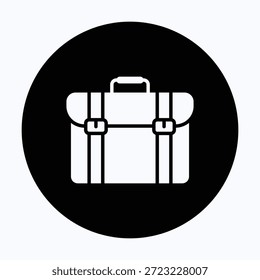 Aktenkoffer-Symbol auf weißem Hintergrund. Symbol für den kreisförmigen schwarzen Glyphenstil. 