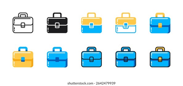 Briefcase icon representing business, portfolio, career, professionalism, corporate travel, office work, and executive tools in vector design.