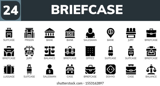 briefcase icon set. 24 filled briefcase icons.  Collection Of - Suitcase, Prison, Bank, Salesman, Jury, Briefcase, Balance, Office, Luggage, Case, Dohyo icons