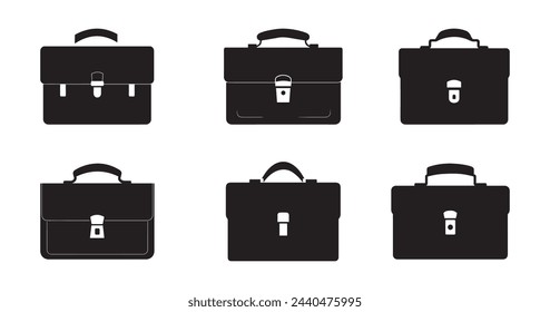 Conjunto de iconos del maletín. Iconos negros sobre fondo blanco. Ilustración de vector