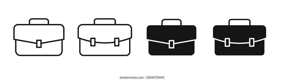 Briefcase icon set. Business office bag vector symbol. Job work suitcase sign in black filled and outlined style.
